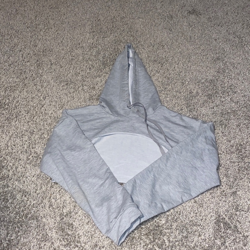 grey cut out hoodie from shein